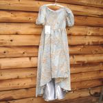 Mac Duggal  11608 Blue Brocade Puff Sleeve High Low Gown Dress Photo 6