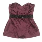 Studio Y Vintage Dark Maroon Burgundy & Black Satin Strapless Bustier Beaded Tube-Top Blouse Photo 8