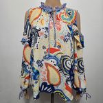 Melissa Paige Cold Shoulder Paisley Top – Size LP Colorful Boho Print Photo 1