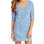 Lilly Pulitzer Eliza Cosmo Pink A Little Tipsy Blue Shell T-Shirt Dress M Photo 0