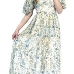 Rococo Sand Elan Puff Sleeve Midi Dress in Blue Multi Size L Photo 0