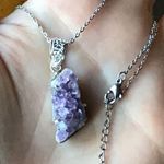 African Amethyst Geode Sterling Silver Stainless Steel Pendant Necklace Purple Photo 6