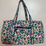 Vera Bradley EUC Large Travel Duffel Bag Cuban Stamps Zipper Handles Pockets Photo 0
