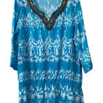 Chico's  Embellished Blue Ikat Print Tunic Top Size L 2 Swim Cover Up Beaded Boho Photo 0