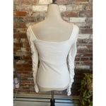 Elodie  White Ribbed Square Neck Long Scrunch Sleeve Top Size M Photo 4