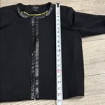 Tahari NWT T Black Collarless Open Front Faux Leather Trim Jacket Blazer M Photo 6