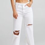 Bershka White High Waisted Straight Wide Leg Ripped Pants Denim Jeans Photo 0