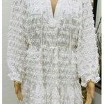 Farm Rio  White Textured Mini Dress, Beaded Tassels- Size Small Photo 1