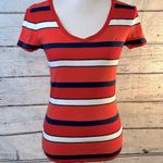 Tommy Hilfiger Striped V Neck T-Shirt Red/White/Blue Stripes-S/P Photo 0