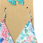 Unicorn Studs Floral Dangle Earrings Set Teal‎ Blue Photo 0