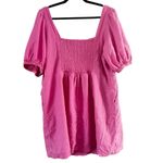 Old Navy  Pink Button Front Smocked Puff Sleeve Dress Sz 2x Linen Blend Photo 1