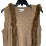 Christopher & Banks Open Hooded Brown Vest Fux Fur Trim Wool Blend Women Small Photo 1