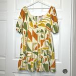 Gianni Bini  NWT Tory Linen Orange Green Geometric Print Mini‎ Dress Size 8 Photo 1
