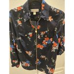 Michael Kors Size M Full Zip Floral Design Rolled Sleeves Gold-Tone Snap Pockets Photo 6