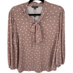 Adrianna Papell Blouse Polka Dot Tie Neck Long Sleeve Top Size L Photo 0