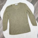 Petite Sophisticate Vintage Beaded Linen Blend V Neck Sweater Olive Medium Photo 11
