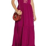 Saloni Suzi Ruffle Lace Trimmed Crinkled Gauze Maxi Size 6 Dress Magenta $625 Pink Photo 0