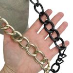 Chunky Black & Gold Tone Textured Chain Link Long Necklace Photo 2