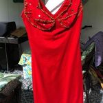 Red bodycon short dress w/mirrors and gold beads S Photo 0