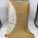 easel Cold Shoulder Tie Dyed Sleeveless Tunic Tan w/Off White High/Low-Large Photo 3