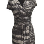 BCBG Maxazria Ruched Sheath Dress Small Gray Abstract Photo 0