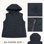 Ralph Lauren Lauren  Navy Quilted Puffer Vest Hooded Zip Front RLL Logo Size Med. Photo 10