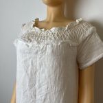 Line and Dot  dress S ruffle Elegant White linen midi Dress Photo 2