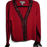 VTG Carol Anderson Silk Cotton Red Black Holiday Art Ruffle‎ Top Womens M Size M Photo 0