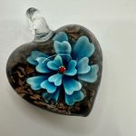 Heart blue glass lamp work pendant Photo 1
