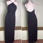 90s Vintage De Laru Black Beaded Halter Prom Gown Black Flowy Maxi Dress 7/8‎ Size undefined Photo 2