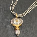 Brighton Retired Venezia Gold/Silver Scrolled Oval Pendant 3-Strand Necklace Photo 3