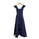 Kourt Navy Blue Square Neck Smocked Cotton Poplin Tiered Midi Dress size Small Photo 1