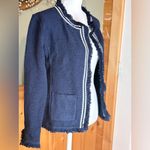 Nic+Zoe  Ribbon Trim Fringe Mix Knit Blazer Women's Dark Indigo Long Sleeve NWOT Photo 2