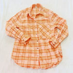 Aerie  Orange Plaid Flannel Button Down Top Photo 0