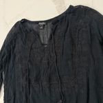 Lucky Brand Sheer Long Sleeve Boho Blouse Women’s Medium Black Tassel Tie Top Photo 2
