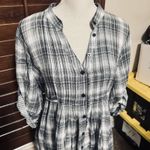a.n.a  Gray Plaid Shirt Dress Size XL Mini Cotton Casual Button Down Tie Back Photo 1