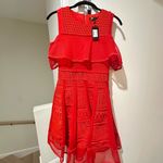 Maje  red mesh dress with ruffle sleeves and pleated detailing Size 2/EU38 Photo 5