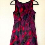 Theory Silk Red & Purple Watercolor Sleeveless Dress Size 0 Photo 0