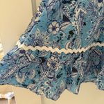 Stellah Blue White Floral Scallop Trim Mink Dress Bow Tie shoulder Small NWT Photo 1