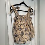 C&C California NWT  Size M Tan Blue Paisley Smocked Tank Top Bows Boho Peasant Photo 1