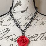 Red Rose Gun Metal Gothic Necklace New Photo 2