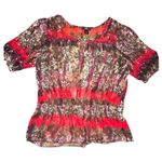 AGB XL Sheer Lace Tunic Red Black Snake Tie Neck Blouse Romantic Abstract Print Photo 9
