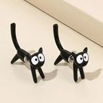 Scared Black Cat Stud Earrings Metal Unique Gift Cat Lover Cat Lady Photo 1