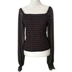 Anthropologie  black pattern smocked off-the shoulder long sleeve top size S Photo 1
