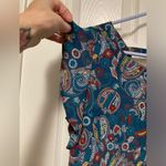 Loft Teal Blue Paisley Print Scoop Neck Flutter Short Sleeve Blouse Photo 5