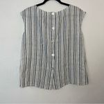 Max Studio White Blue Vertical Striped Linen Sleeveless Tank Top Shirt Button L Photo 7