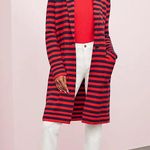 Ann Taylor Black Red Striped Coatigan Cardigan Coat Sweater Jacket Photo 3