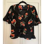 Blue Rain  black floral peplum cropped blouse xs Photo 2