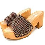 Veronica Beard Hannalee Houndstooth Studded Wool Wooden Platform Heeled Sandals Photo 0
