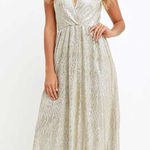 Lulus NWT  All That Shimmers is Gold Sleeveless V-Neck Maxi Dress Sz Small Photo 0